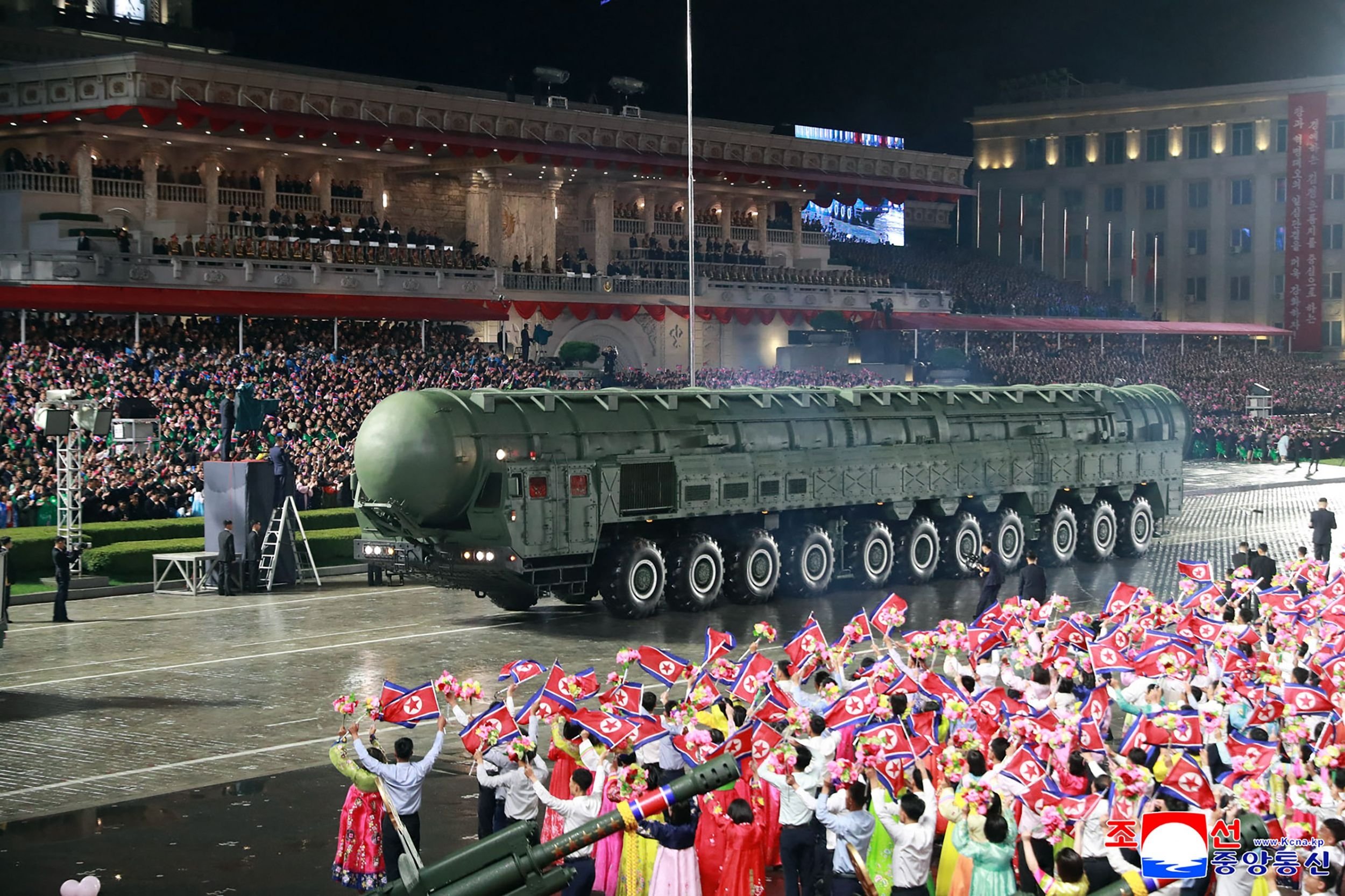This picture taken on October 10, 2025 and released from North Korea's official Korean Central News Agency (KCNA) on October 11, 2025 shows a new intercontinental ballistic missile (ICBM) during the military parade to celebrate the 80th founding anniversary of the Workers' Party of Korea in Pyongyang. (AFP Photo)