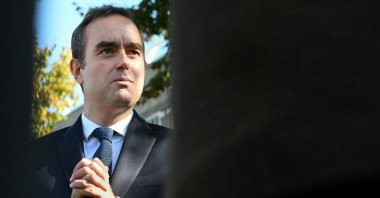French Prime Minister Sebastien Lecornu speaks to journalists after a visit to a police station, Paris, France, Oct. 11, 2025. (AFP Photo)