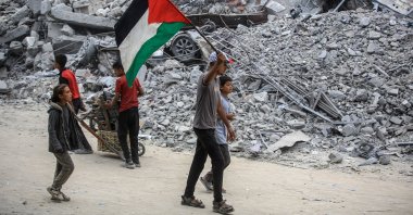 Group of war-displaced Palestinians return to their homes in central Gaza City, Gaza Strip, Palestine, Oct. 12, 2025. (AA Photo)