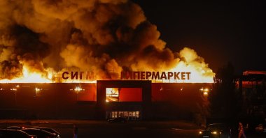 The Sigma shopping mall is on fire after it was hit by a Ukrainian military strike, in the course of Ukraine-Russia conflict in Donetsk, a Russian-controlled city of Ukraine, Oct. 11, 2025. (Reuters Photo)