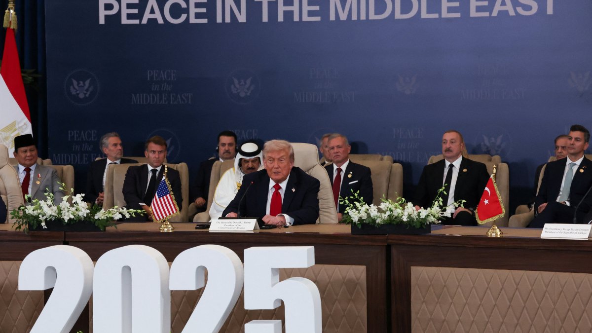 U.S. President Donald Trump attends world leaders&#039; summit on ending the Gaza war, amid a U.S.-brokered hostage swap and cease-fire deal between Israel and Hamas, in Sharm el-Sheikh, Egypt, Oct. 13, 2025. (Reuters Photo)