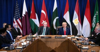 U.S. President Donald Trump, alongside President Recep Tayyip Erdoğan, speaks during a multilateral meeting to discuss the situation in Gaza, on the sidelines of the U.N General Assembly, New York City, Sept. 23, 2025. (AFP Photo)