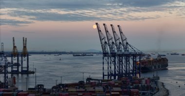 Craines are seen at a port in Istanbul, Türkiye, Oct. 7, 2025. (IHA Photo)