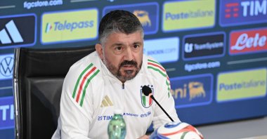 The head coach of the Italian national football team, Gennaro Gattuso, attends a press conference as the team prepares for the FIFA World Cup qualifying matches against Estonia and Israel, Florence, Italy, Oct. 7, 2025. (EPA Photo)