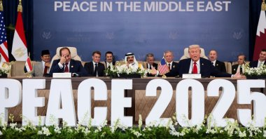 Leaders attend the official signing of the first phase of the Gaza cease-fire agreement between Israel and Hamas, in Sharm El-Sheikh, Egypt, Oct. 13, 2025. (Reuters Photo)