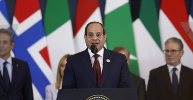 Egyptian President Abdel Fattah al-Sisi delivers a speech at the Gaza Peace Summit in Sharm El-Sheikh, Egypt, Oct. 13, 2025. (EPA Photo)