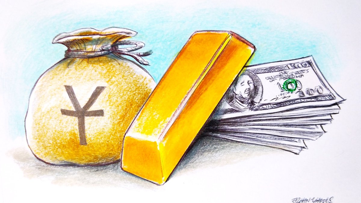 &quot;Whether it’s gold or the yuan, one of these challengers will likely take over the dollar’s role in the coming decades.&quot; (Illustration by Erhan Yalvaç)