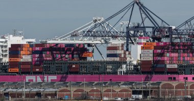 Containers are stacked on the deck of the cargo ship One Minato at Port Liberty in Staten Island, New York, U.S., April 2, 2025. (Reuters Photo)