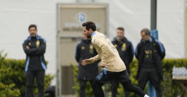 Argentina&#039;s Lionel Messi runs during a training session ahead of a World Cup 2026 qualifying match against Venezuela, at the Argentina Soccer Association, Buenos Aires, Argentina, Sept. 2, 2025. (AP Photo)