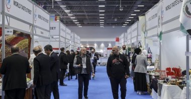In this undated file photo, people inspect booths at a past World Halal Summit and Halal Expo in Istanbul, Türkiye. (AA Photo)