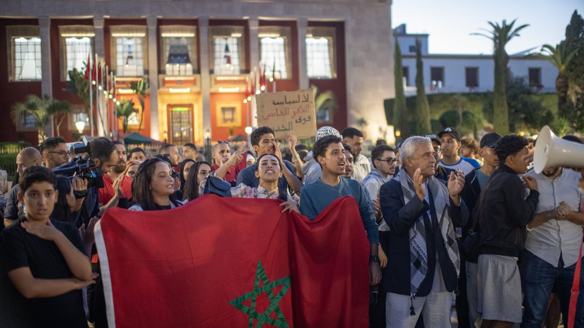Demonstrators gather during a protest organized by the self-styled &quot;GenZ 212&quot; collective, Rabat, Morocco, Oct. 5, 2025. (EPA Photo)