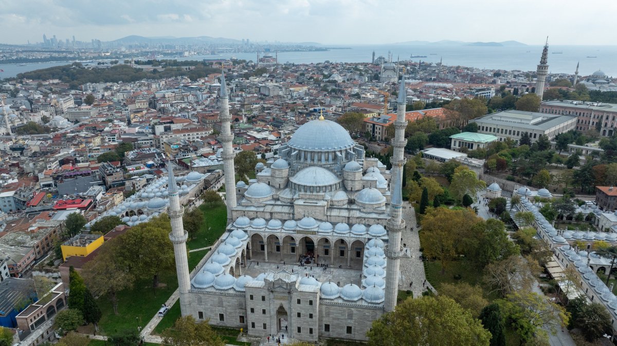 An aerial view highlighting the architectural grandeur and central position of Süleymaniye Mosque and Complex, Istanbul, Türkiye, Oct. 14, 2025. (AA Photo)