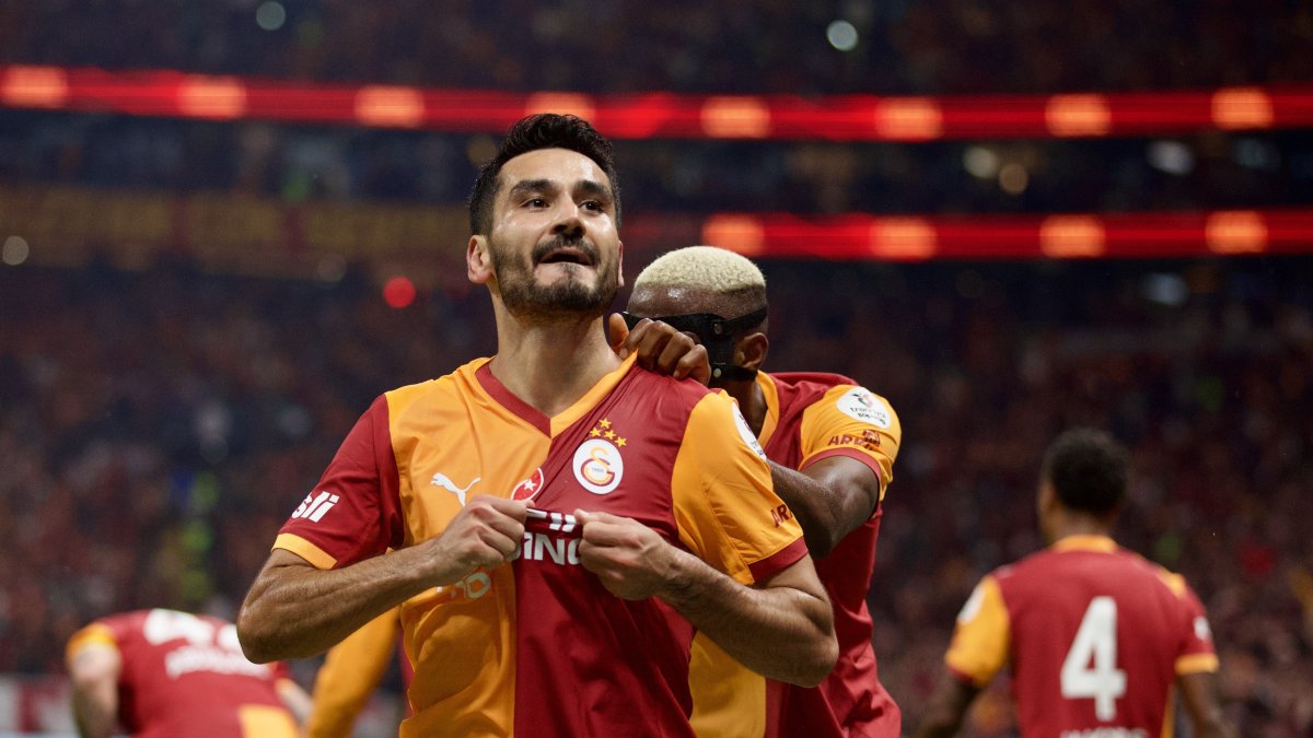 Galatasaray&#039;s Ilkay Gündoğan celebrates after scoring during the Süper Lig match against Beşiktaş at RAMS Park, Oct. 4, 2025. (IHA Photo)
