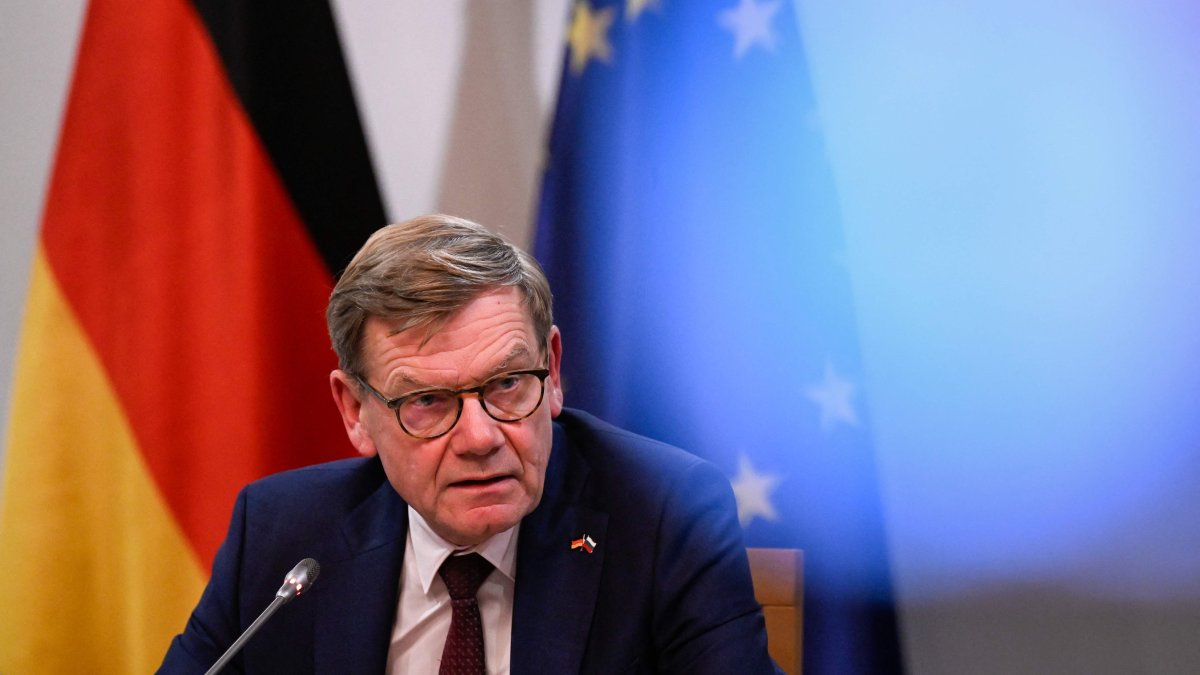 German Foreign Minister Johann Wadephul speaks during a joint press conference with his Bulgarian counterpart, Sofia, Bulgaria, Oct. 13, 2025. (AFP Photo)