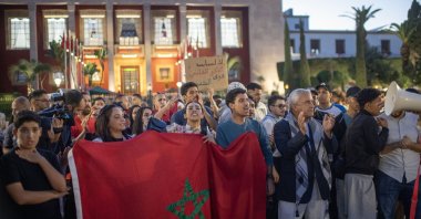 Demonstrators gather during a protest organized by the self-styled &quot;GenZ 212&quot; collective, Rabat, Morocco, Oct. 5, 2025. (EPA Photo)