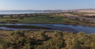 Water levels in Büyükçekmece Dam Lake have fallen to 28.81% amid ongoing shortages, Istanbul, Türkiye, Oct. 3, 2025. (DHA Photo)