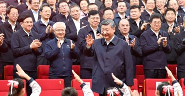 Chinese President Xi Jinping waves to the crowd while attending a gala marking the 70th founding anniversary of the Xinjiang Uygur Autonomous Region, Urumqi, China, Sept. 24, 2025. (EPA Photo)