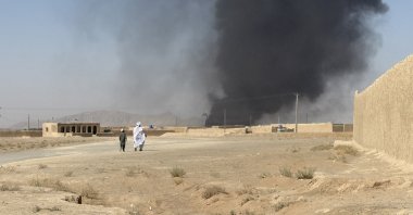 Smoke rises during clashes between Taliban security forces and Pakistani soldiers at Pak-Afghan border, in Chaman, Pakistan, Oct. 15, 2025. (EPA Photo)