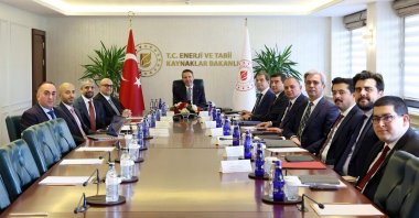 Energy and Natural Resources Minister Alparslan Bayraktar (C) meets with executives of UAE-based energy company Masdar, Ankara, Türkiye, Oct. 14, 2025. (AA Photo)