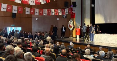 A brawl erupts among members of the Turkish main opposition Republican People’s Party (CHP) during the party’s 39th Ordinary Provincial Congress, Malatya, eastern Türkiye, Oct. 15, 2025. (IHA Photo)