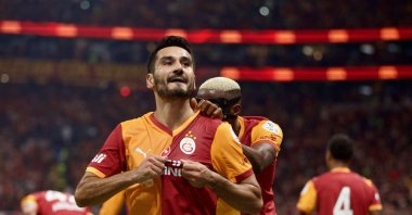 Galatasaray&#039;s Ilkay Gündoğan celebrates after scoring during the Süper Lig match against Beşiktaş at RAMS Park, Oct. 4, 2025. (IHA Photo)