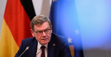 German Foreign Minister Johann Wadephul speaks during a joint press conference with his Bulgarian counterpart, Sofia, Bulgaria, Oct. 13, 2025. (AFP Photo)