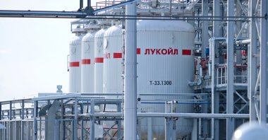 Fuel tanks and pipes at the plant of the Russian Lukoil company, Almaty, Kazakhstan, Nov. 22, 2019. (Shutterstock Photo) 