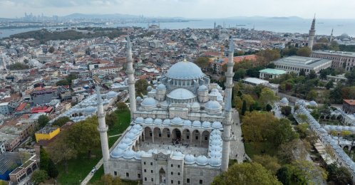 An aerial view highlighting the architectural grandeur and central position of Süleymaniye Mosque and Complex, Istanbul, Türkiye, Oct. 14, 2025. (AA Photo)