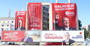 Campaign banners of the two candidates, Ersin Tatar and Tufan Erhürman, Lefkoşa (Nicosia), TRNC, Oct. 14, 2025. (AA Photo)