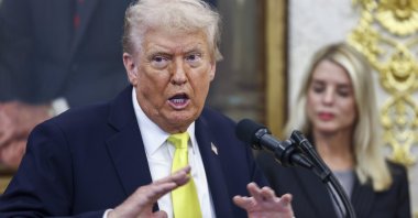 US President Donald Trump responds to a question from the news media at the White House in Washington, D.C., U.S., Oct. 15, 2025. (EPA Photo)