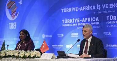 Trade Minister Ömer Bolat addresses the 5th Türkiye-Africa Business and Economic Forum, Istanbul, Türkiye, Oct. 16, 2025. (AA Photo)