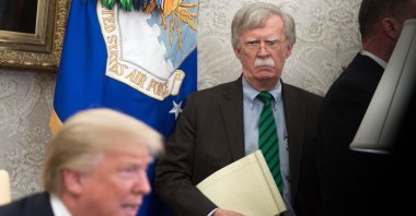 National Security Adviser John Bolton stands alongside U.S. President Donald Trump as he speaks during a meeting with NATO Secretary General Jens Stoltenberg in the Oval Office of the White House in Washington, D.C., May 17, 2018. (AFP File Photo)