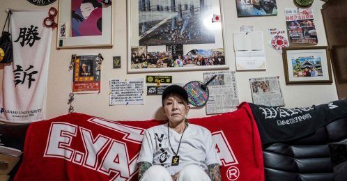 In this photograph, retired yakuza Mako Nishimura poses during an interview at her residence in Gifu, Japan, Sept. 28, 2025. (AFP Photo)