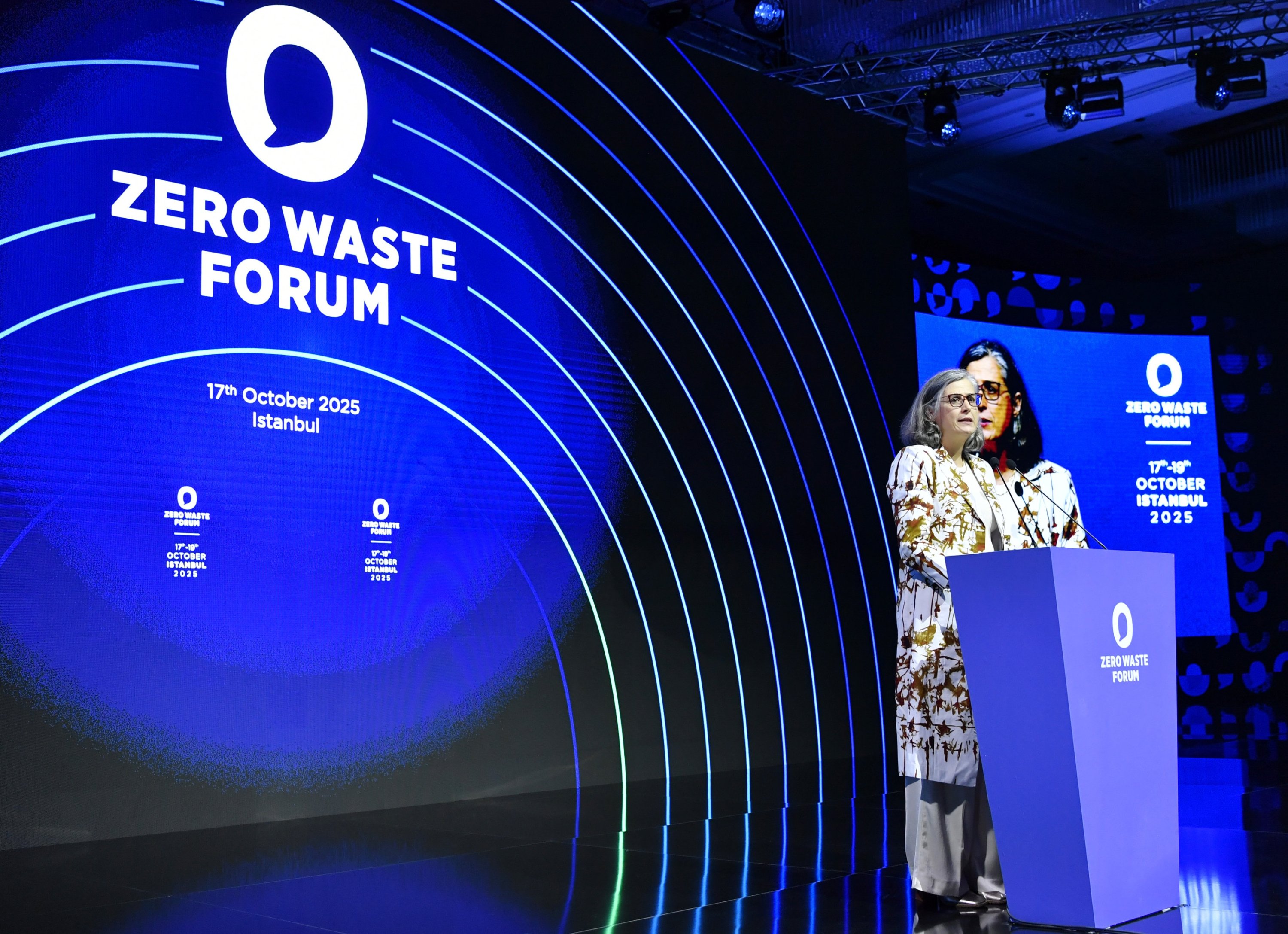 Anaclaudia Rossbach, executive director of UN-Habitat, speaks at the International Zero Waste Forum, Istanbul, Türkiye, Oct. 17, 2025. (AA Photo)
