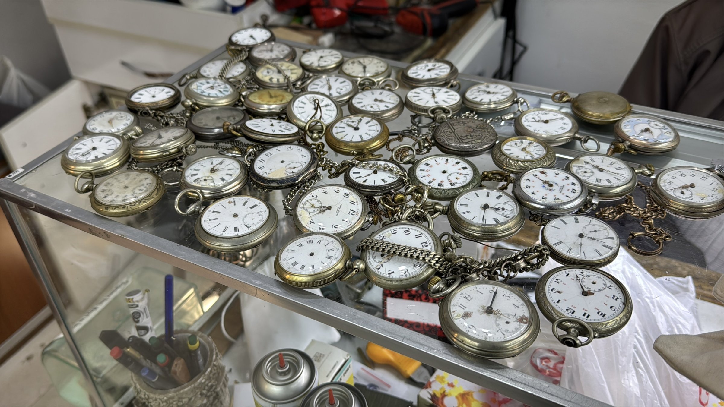 A group of clocks repaired by Turkish craftsman Mehmet Yapıcı at his clockmaking shop in Safranbolu, Karabük, northern Türkiye, Oct. 17, 2025. (AA Photo)