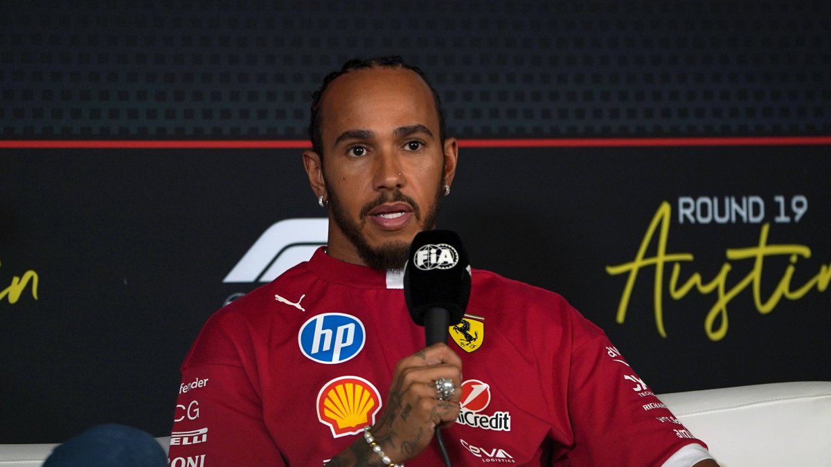 Ferrari driver Lewis Hamilton answers questions during a press conference on media day for the United States Grand Prix, Austin, U.S., Oct. 6, 2025. (EPA Photo)