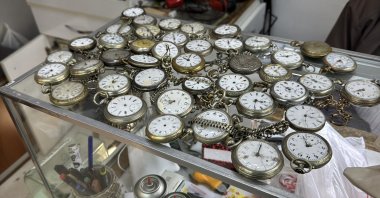 A group of clocks repaired by Turkish craftsman Mehmet Yapıcı at his clockmaking shop in Safranbolu, Karabük, northern Türkiye, Oct. 17, 2025. (AA Photo)