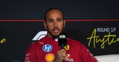 Ferrari driver Lewis Hamilton answers questions during a press conference on media day for the United States Grand Prix, Austin, U.S., Oct. 6, 2025. (EPA Photo)