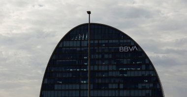 The logo of Spain&#039;s BBVA is displayed on the facade of the bank&#039;s headquarters in Madrid, Spain, Oct. 17, 2025. (Reuters Photo)