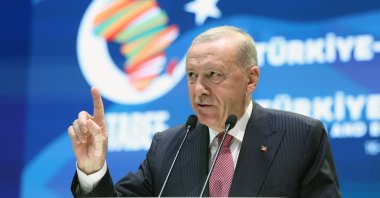 President Recep Tayyip Erdoğan speaks during the Türkiye-Africa Business and Economic Forum, Istanbul, Türkiye, Oct. 17, 2025. (DHA Photo)