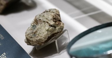 A sample of bastnaesite ore, a mineral used in the rare earth industry to extract elements such as cerium, lanthanum, and neodymium, is displayed at the Geological Museum of China, Beijing, China, Oct. 14, 2025. (Reuters Photo)