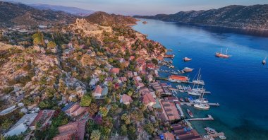 An aerial view shows the Kale Üçağız village in Demre, Antalya, southern Türkiye, Oct. 17, 2025. (AA Photo)