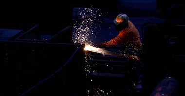 A worker works at the British Steel site in Scunthorpe, Lincolnshire, U.K., April 17, 2025. (Reuters Photo)