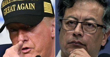 This combination of pictures created on Jan. 26, 2025 shows U.S. President Donald Trump in Pacific Palisades, a neighborhood of Los Angeles, California, on Jan. 24, 2025 and Colombian President Gustavo Petro in Cali, Colombia, on Sept. 9, 2023. (AFP Photo)