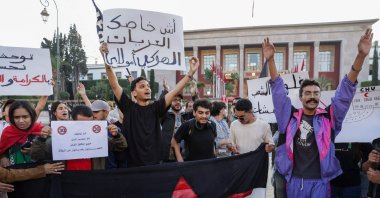 People take part in a youth-led demonstration demanding reforms to public health care and education in front of Parliament, Rabat, Morocco, Oct. 18, 2025. (Photo AFP)