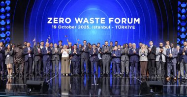 Delegates and participants pose for a group photo at the conclusion of the first Global Zero Waste Forum, Istanbul, Türkiye, Oct. 19, 2025. (AA Photo)