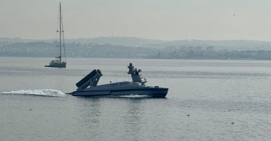 Türkiye&#039;s first armed unmanned surface vessel (AUSV) named Marlin is seen at an undisclosed location in this photo shared on Oct. 20, 2025. (AA Photo)