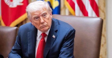 U.S, President Donald Trump speaks during a meeting with Australia&#039;s Prime Minister Anthony Albanese in the Cabinet Room at the White House in Washington, D.C., Oct. 20, 2025. (AFP Photo)