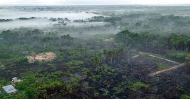 Aerial view of land for sale after being affected by forest fires in the prime area of Breves, in the Amazon region of the Marajo archipelago, Para State, Brazil, Dec. 9, 2024. (AFP Photo)