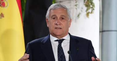 Italy&#039;s Foreign Minister Antonio Tajani speaks during a joint press conference as part of the Med9 Summit of the Mediterranean and Southern European Union member states, in Portoroz, Slovenian Adriatic seaside, Oct. 20, 2025. (AFP Photo)